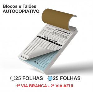 Blocos / Talões Auto Copiativo papel 56grs - Autocopiativo Tamanho da arte com sangria: 150x105mm 1x0  Blocagem, serrilhado, grampeado 